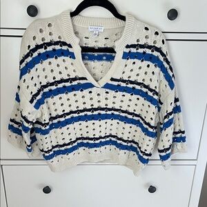 Current Air V-Neck Sweater with Cream and Blue Stripes